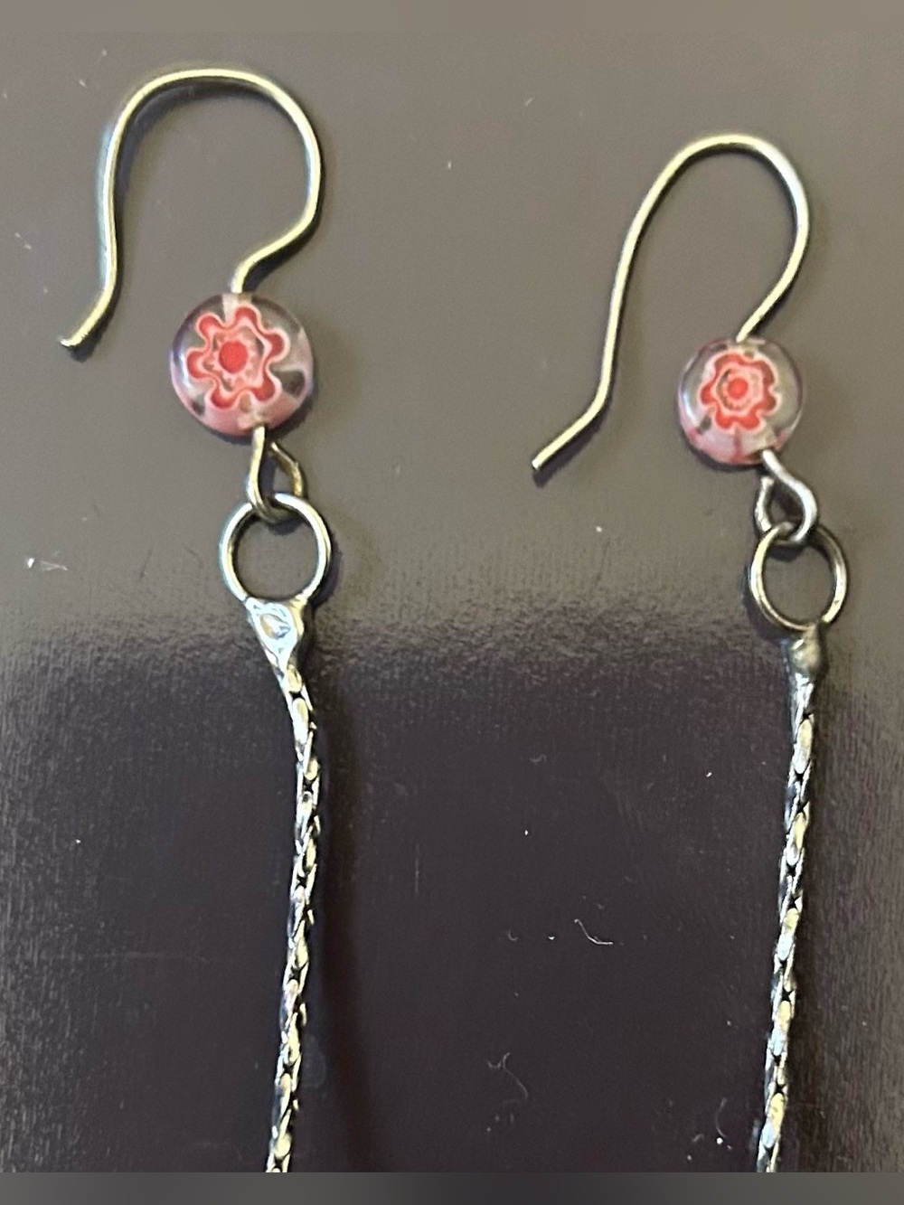 Vintage Murano Style Pink Faux Pearl Beaded Dangle Earrings Silver Tone - Picture 5 of 8